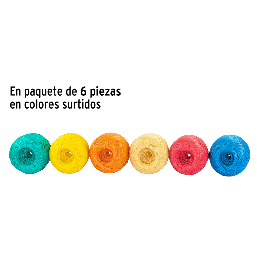 Rollo de rafia de 230 m colores surtidos calibre 2.2 g/m Caja con 6, 45033