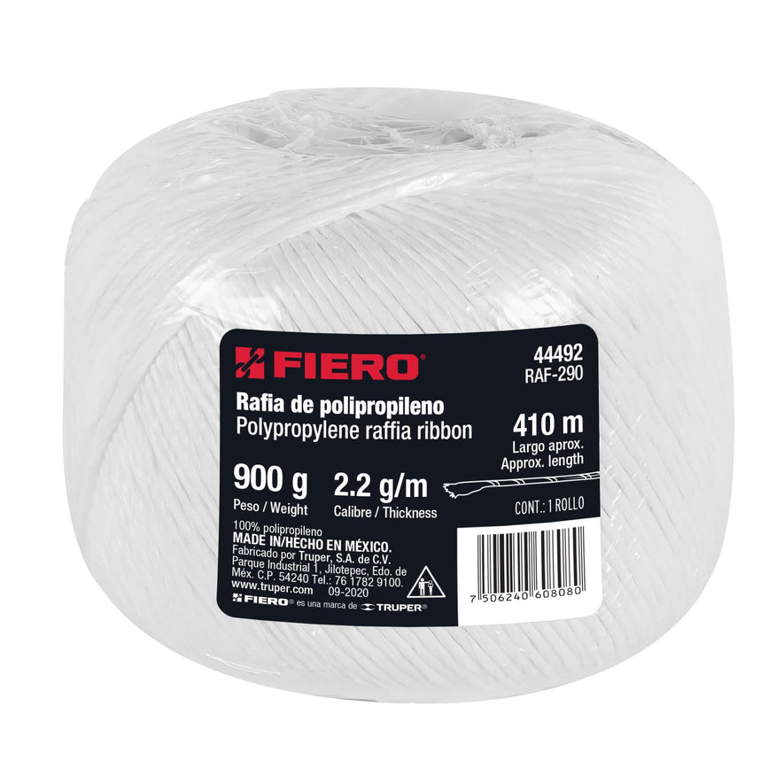 Rollo de rafia de 410 m color blanco calibre 2.2 g/m, Fiero Caja con 6, 44492