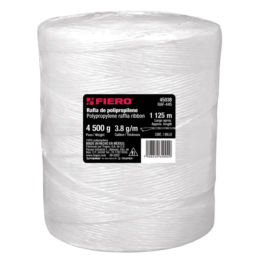 Rollo de rafia de 1125 m color blanco calibre 3.8 g/m, 45038