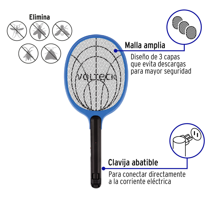 Raqueta exterminadora de insectos, recargable, Volteck Caja con 4, 49149