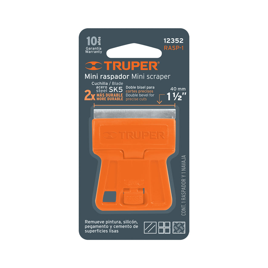 Mini raspador plástico con cuchilla de 1-1/2', TRUPER Caja con 12, 12352