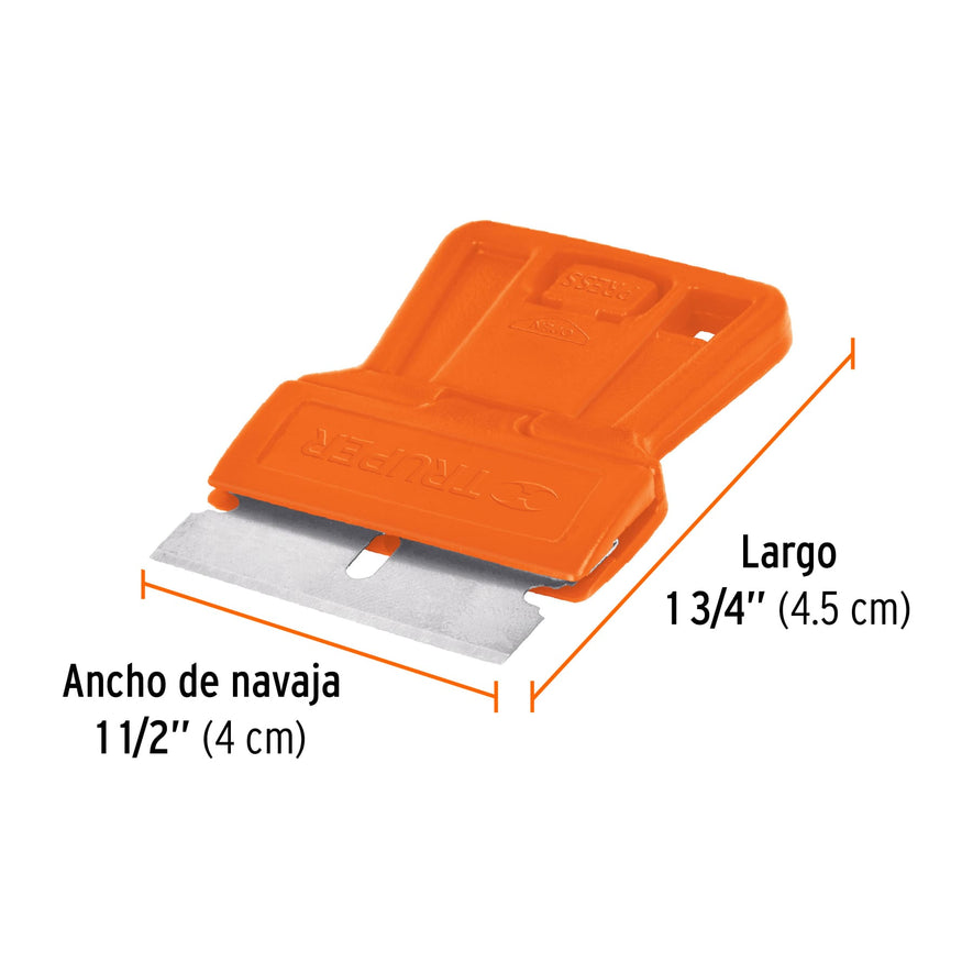 Mini raspador plástico con cuchilla de 1-1/2', TRUPER Caja con 12, 12352
