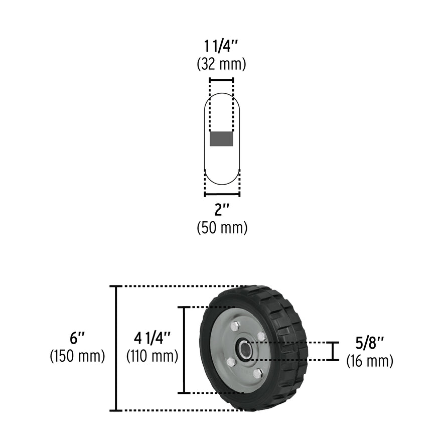 Rueda de hule sólido 6' para diablo, doble balero, Pretul Caja con 4, 45480