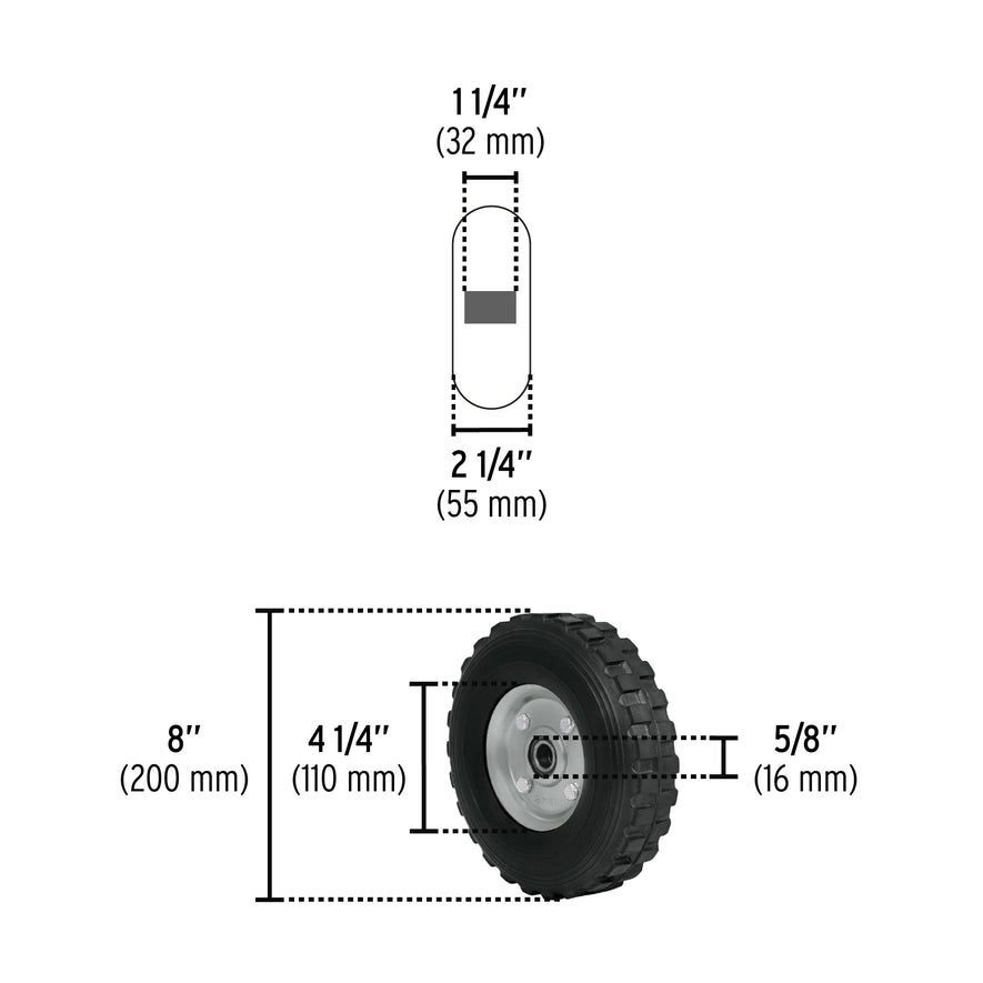 Rueda de hule sólido 8' para diablo, doble balero, Pretul Caja con 4, 45485