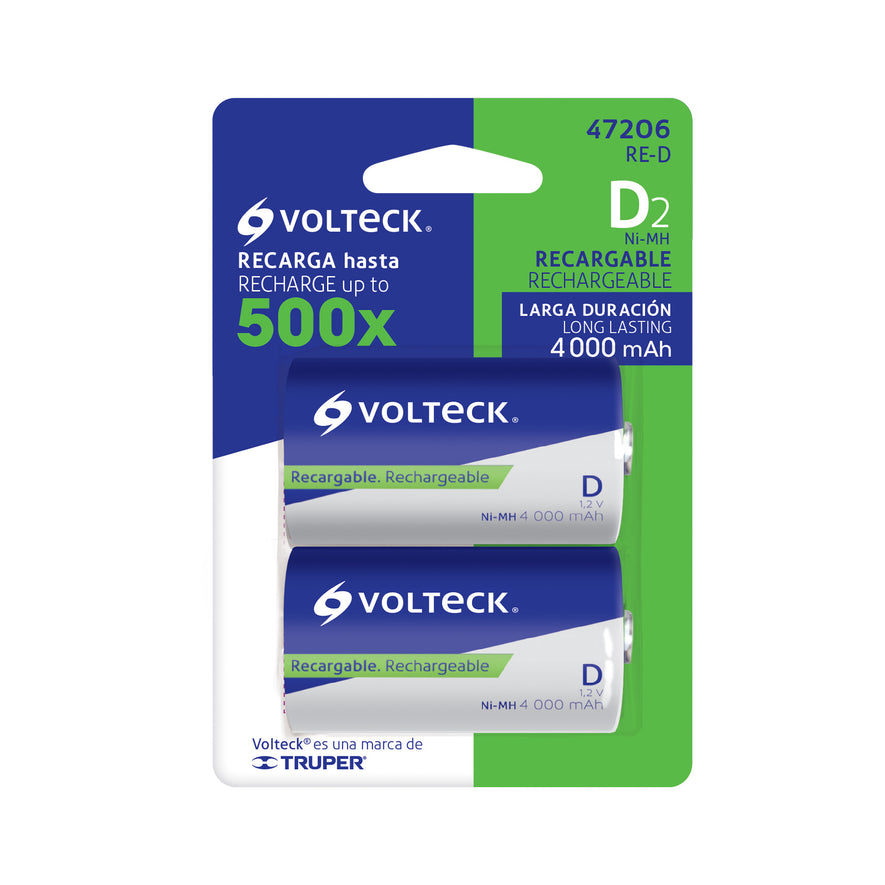 Blíster con 2 pilas recargables D larga duración, 4000 mAh Caja con 6, 47206