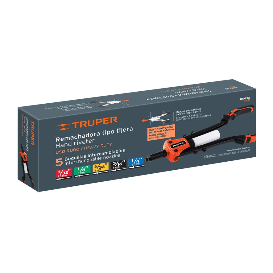Remachadora de uso rudo tipo tijera, 13', Truper Caja con 3, 100733