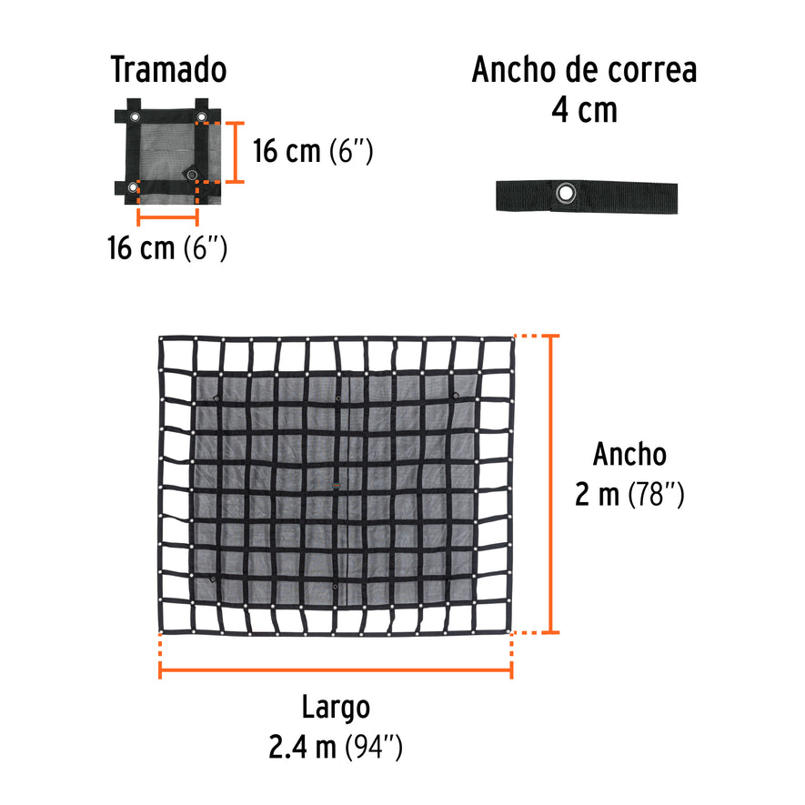 Red de carga 2.44 m x 2.05 m para camioneta, 3.5 Ton,Truper, 103630