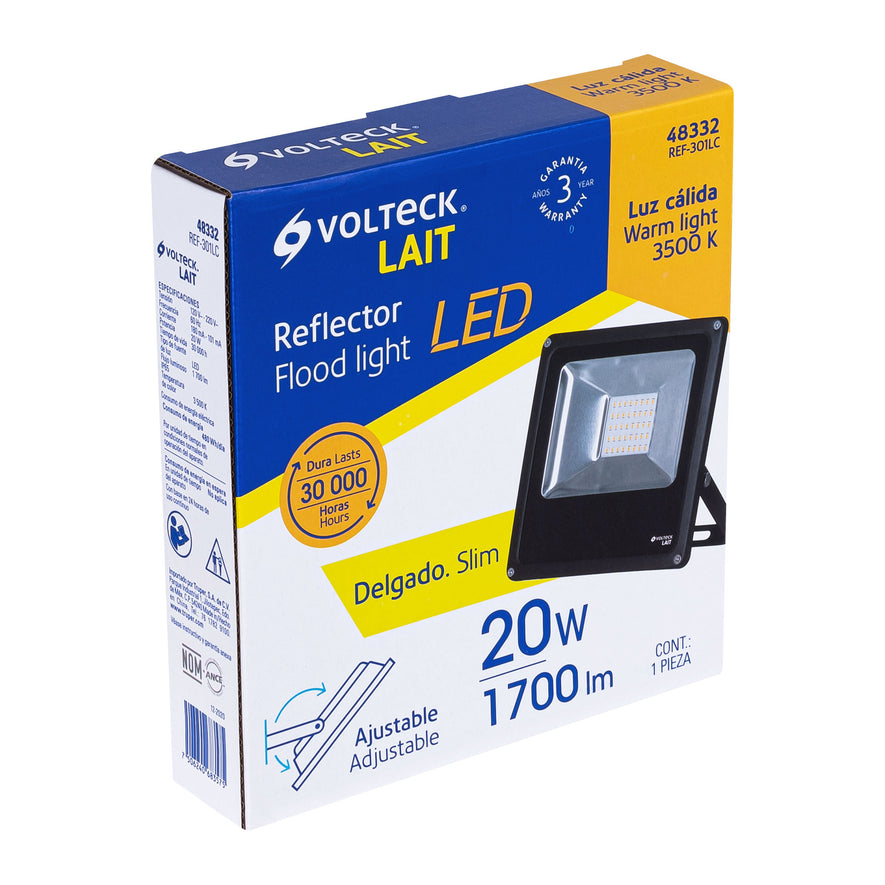 Reflector delgado de LED 20 W luz cálida, Volteck Caja con 2, 48332