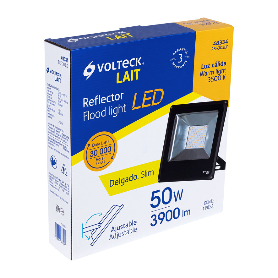 Reflector delgado de LED 50 W luz cálida, Volteck, 48334