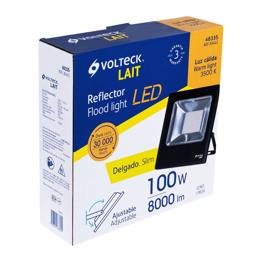 Reflector delgado de LED 100 W luz cálida, Volteck, 48335