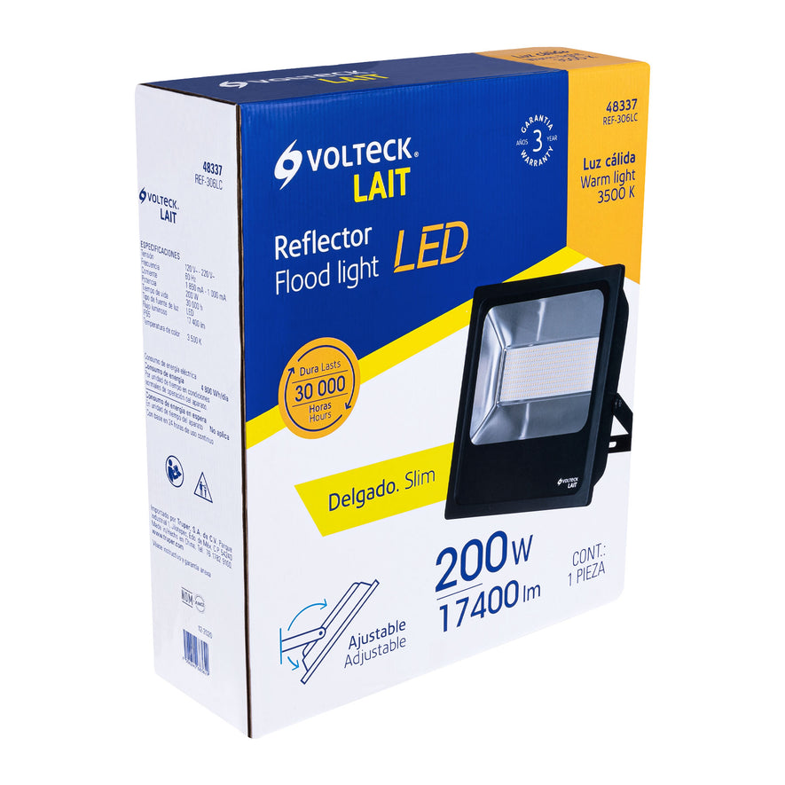 Reflector delgado de LED 200 W luz cálida, Volteck, 48337