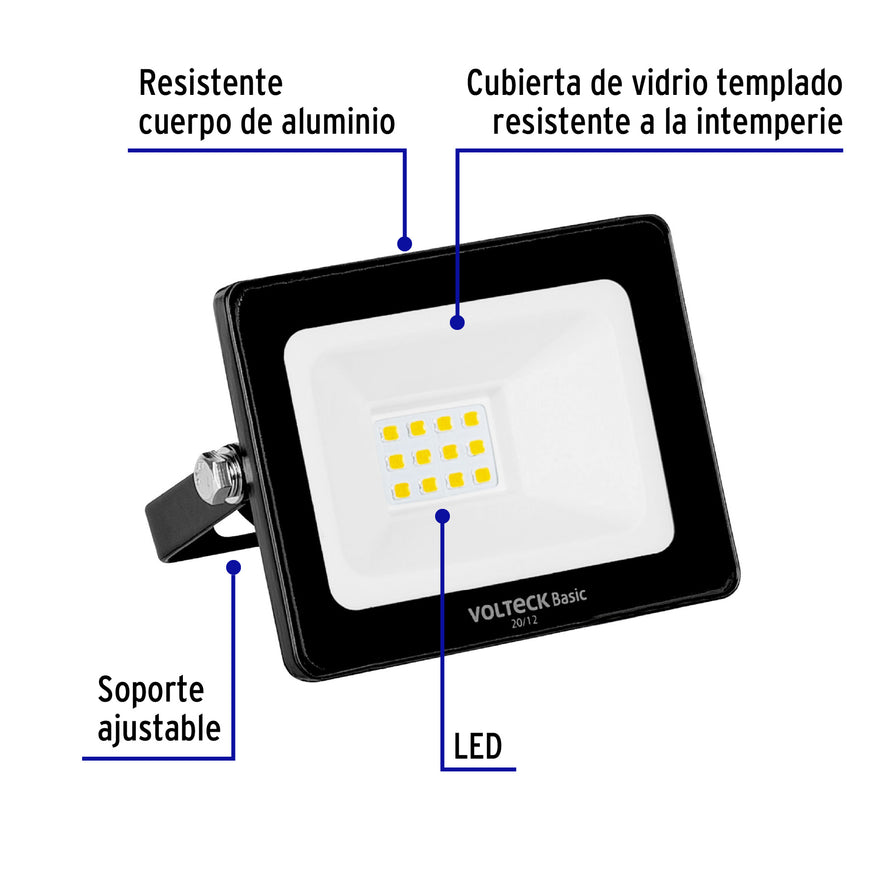 Reflector ultra delgado LED 10 W luz de día, Volteck Basic Caja con 2, 22040