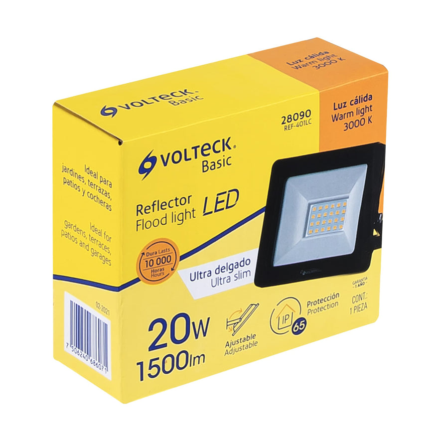 Reflector ultra delgado LED 20 W luz cálida, Volteck Basic Caja con 2, 28090