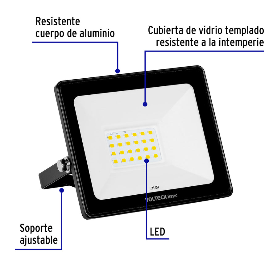 Reflector ultra delgado LED 20 W luz de día, Volteck Basic Caja con 2, 22041