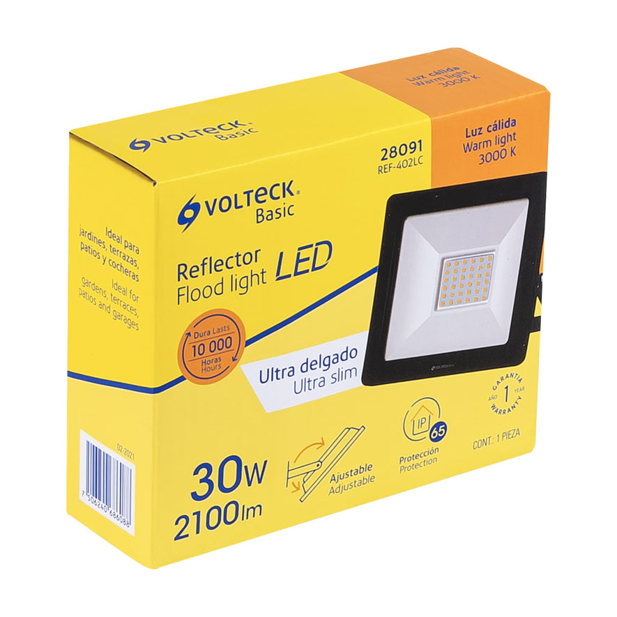 Reflector ultra delgado LED 30 W luz cálida, Volteck Basic Caja con 2, 28091