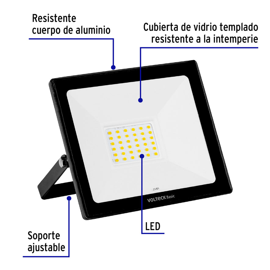 Reflector ultra delgado LED 30 W luz de día, Volteck Basic Caja con 2, 22042