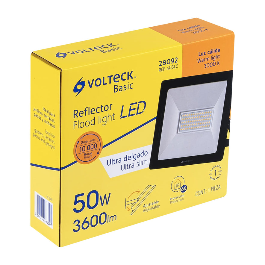 Reflector ultra delgado LED 50 W luz cálida, Volteck Basic Caja con 2, 28092