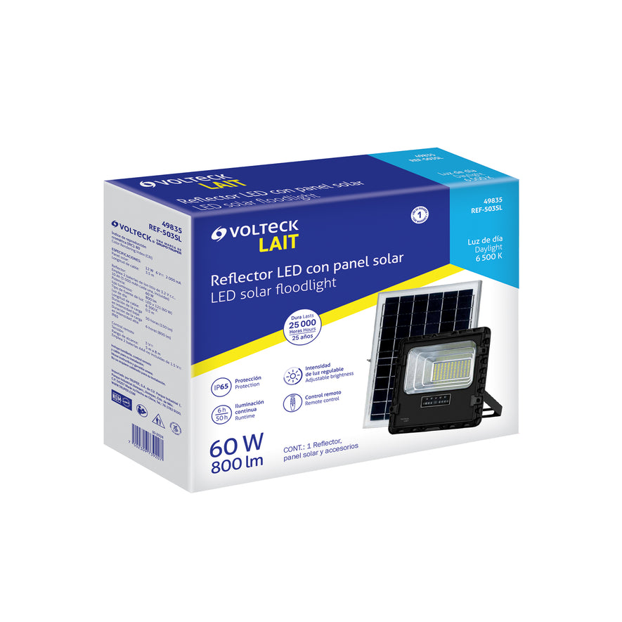Reflector Led 60 W con panel solar, luz de día, Volteck, 49835