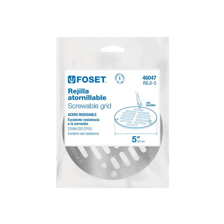 Rejilla de acero inoxidable 5', cierre con tornillos, Foset Caja con 15, 46047
