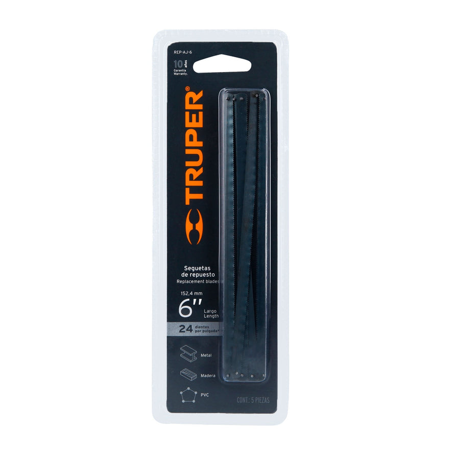 Blíster con 5 seguetas de repuesto para AJ-6, Truper Caja con 12, 10220