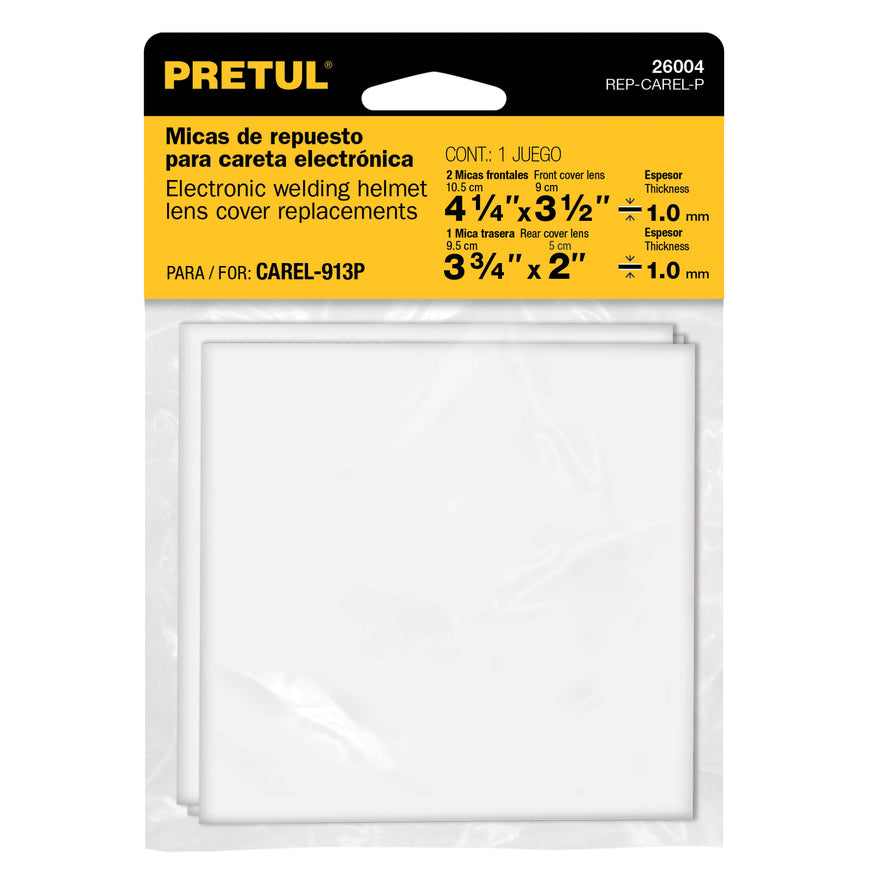 Bolsa c/3 micas para careta CAREL-11FP, 11AP y 913P, PRETUL Caja con 6, 26004