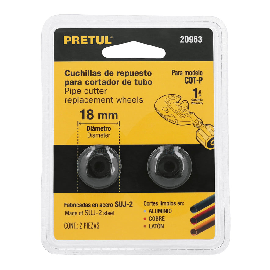 Blíster con 2 cuchillas para cortador de tubo COT-P, Pretul Caja con 6, 20963