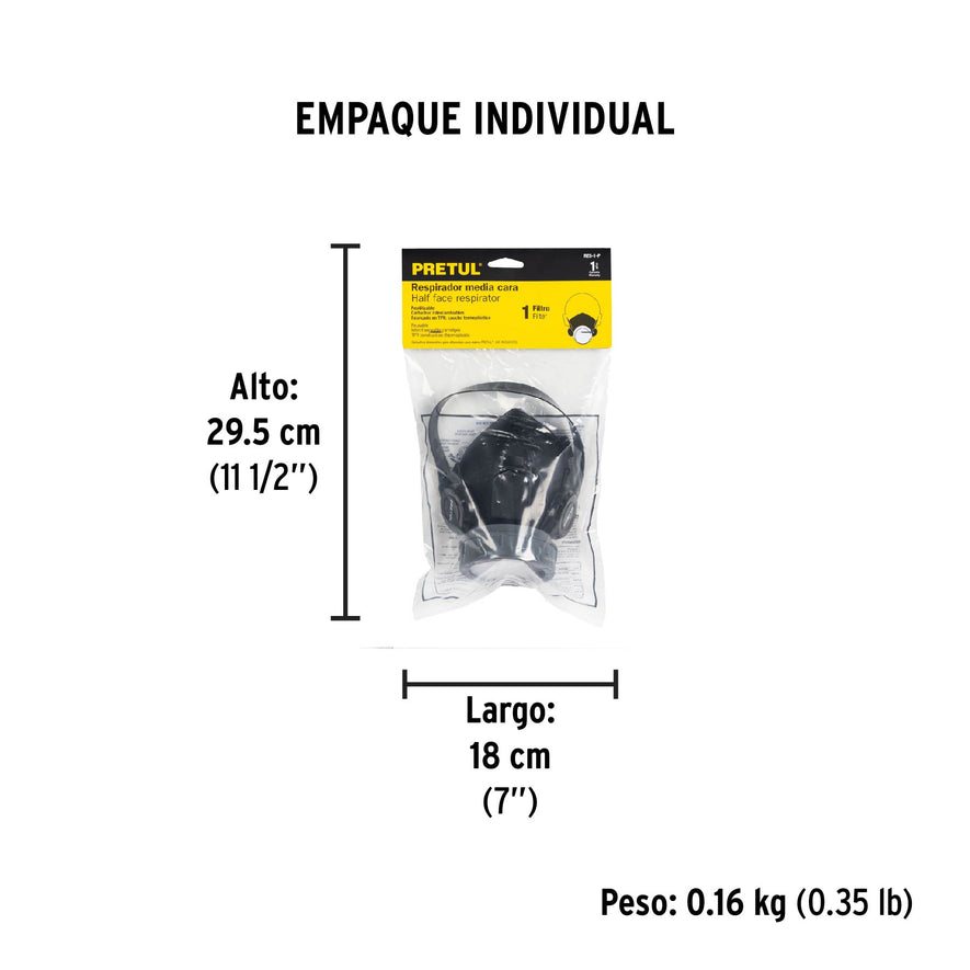 Respirador sin cartucho, 1 filtro, Pretul Caja con 4, 23390
