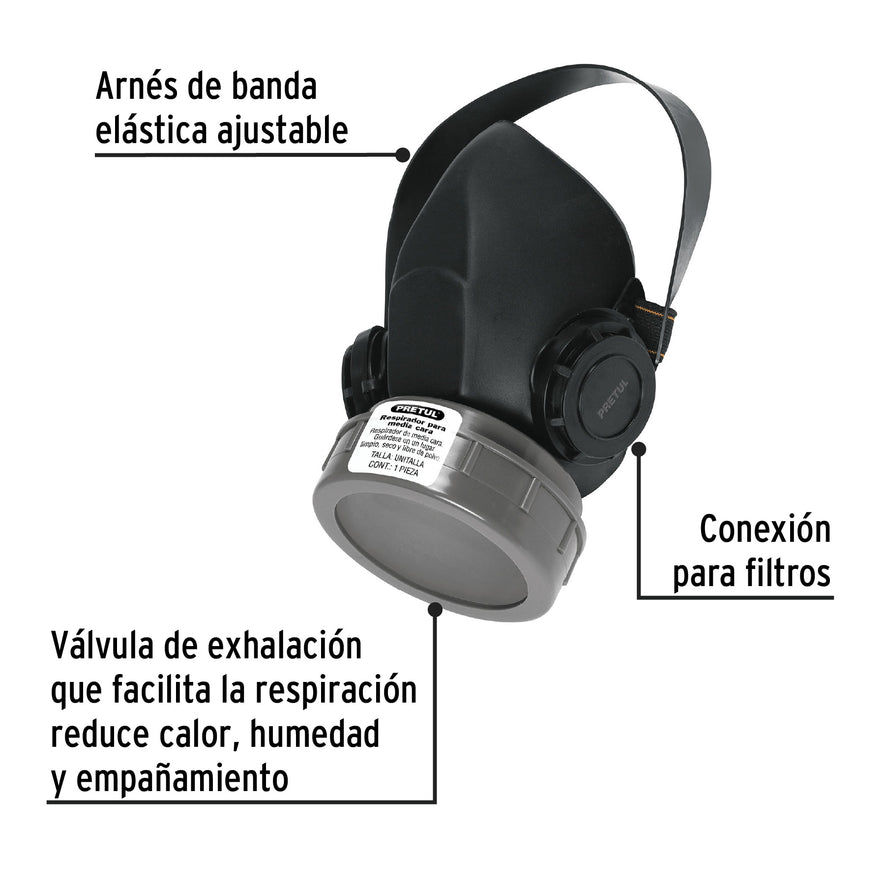 Respirador sin cartucho, 1 filtro, Pretul Caja con 4, 23390