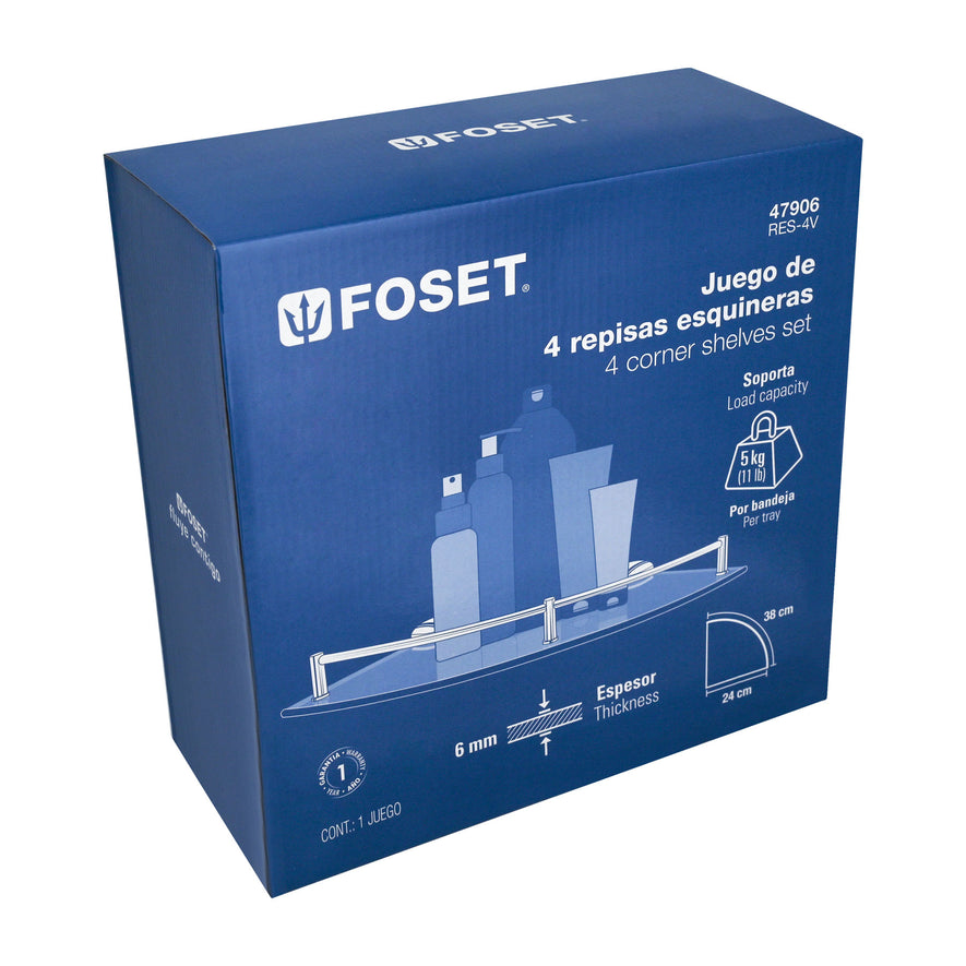 Juego de 4 repisas esquineras de vidrio, Foset, 47906