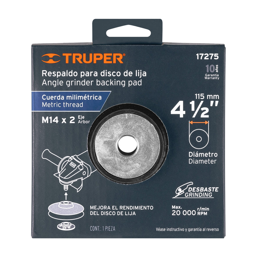 Respaldo para discos de lija 4-1/2', eje M14, Truper Caja con 6, 17275