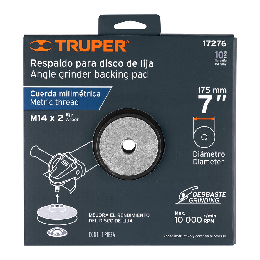 Respaldo para discos de lija 7', eje M14, Truper Caja con 6, 17276