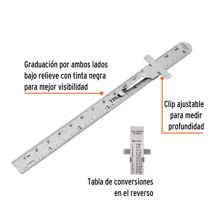 Regla 15 cm de acero inoxidable de bolsillo, Truper Caja con 12, 101810