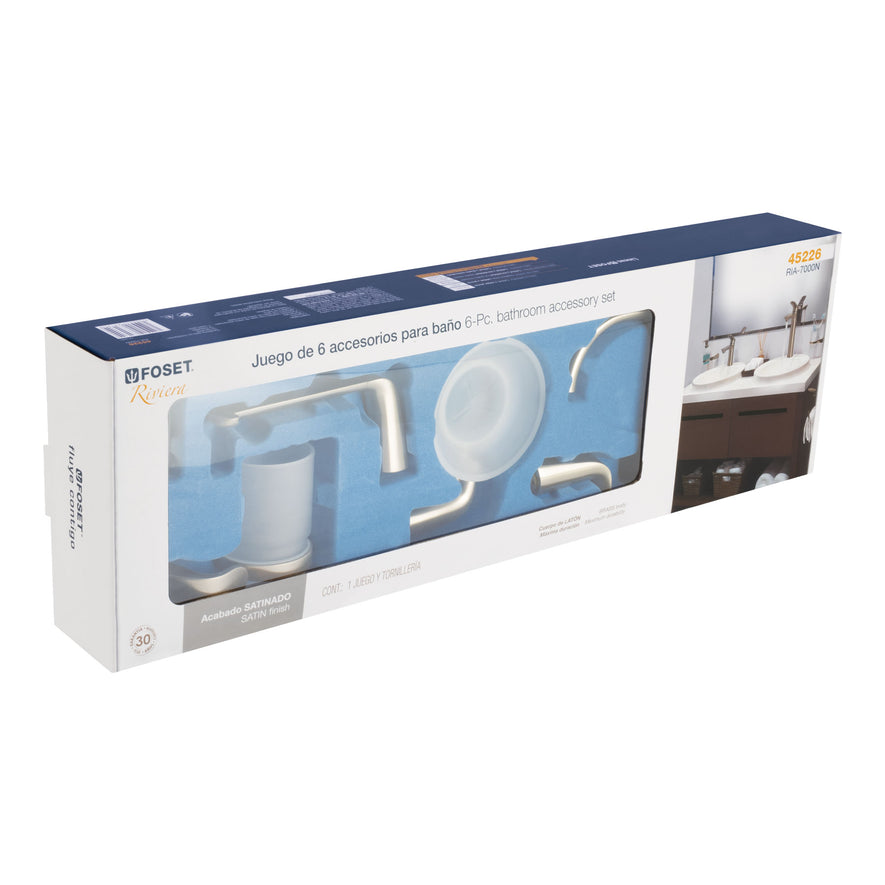 Juego de 6 accesorios para baño acabado satín, Riviera, 45226