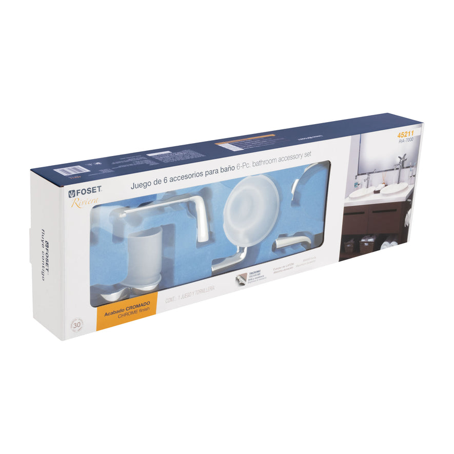 Juego de 6 accesorios para baño acabado cromo, Riviera, 45211