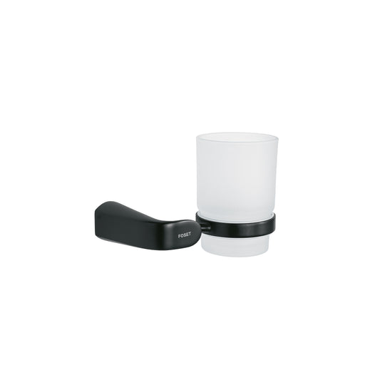 Portavaso cepillero con vaso de vidrio, negro, FOSET RIVIERA, 44287
