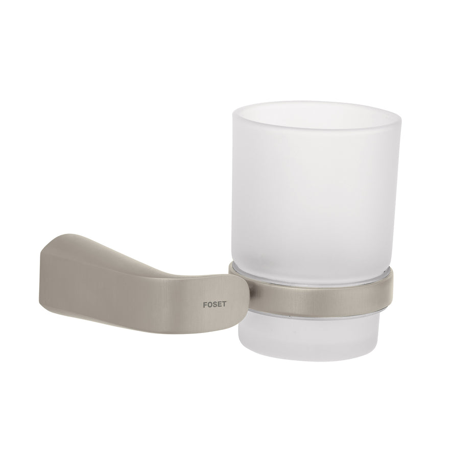 Portavaso cepillero satín con vaso de vidrio, Foset Riviera, 45220