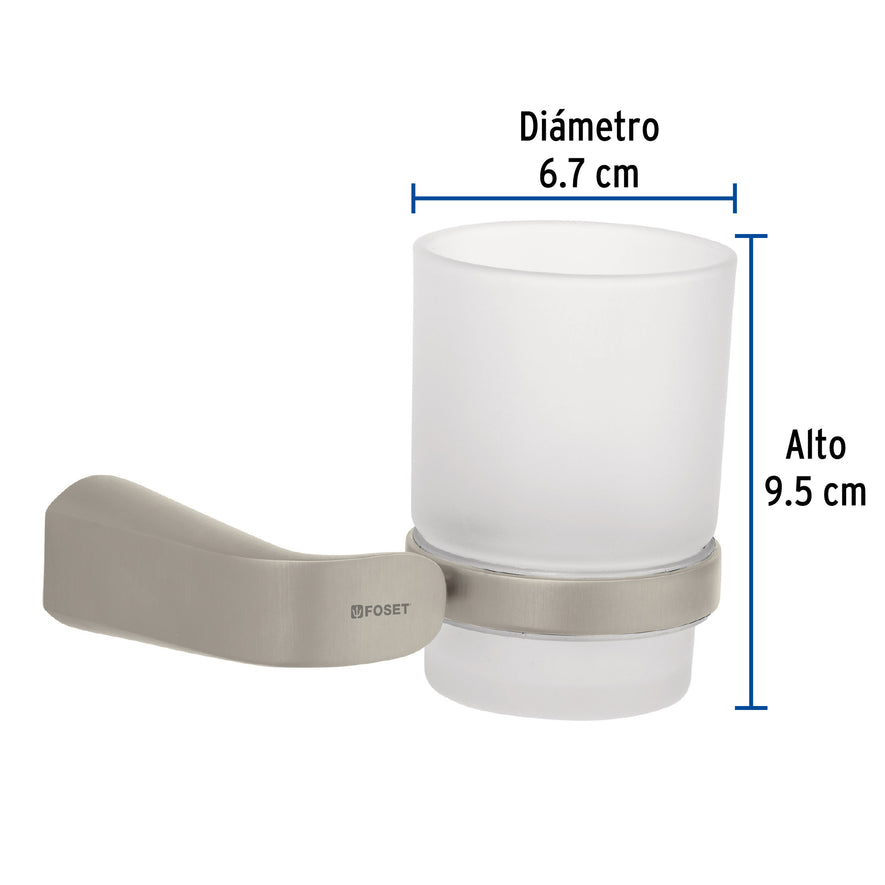 Portavaso cepillero satín con vaso de vidrio, Foset Riviera, 45220