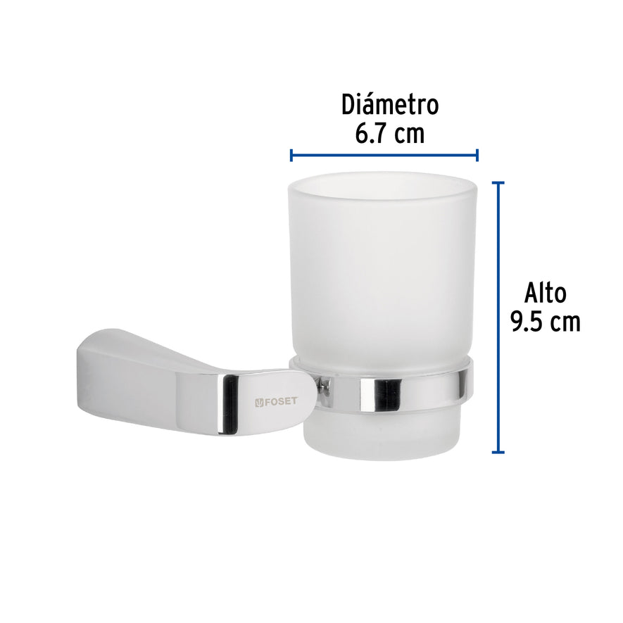 Portavaso cepillero cromo con vaso de vidrio, Foset Riviera, 45205