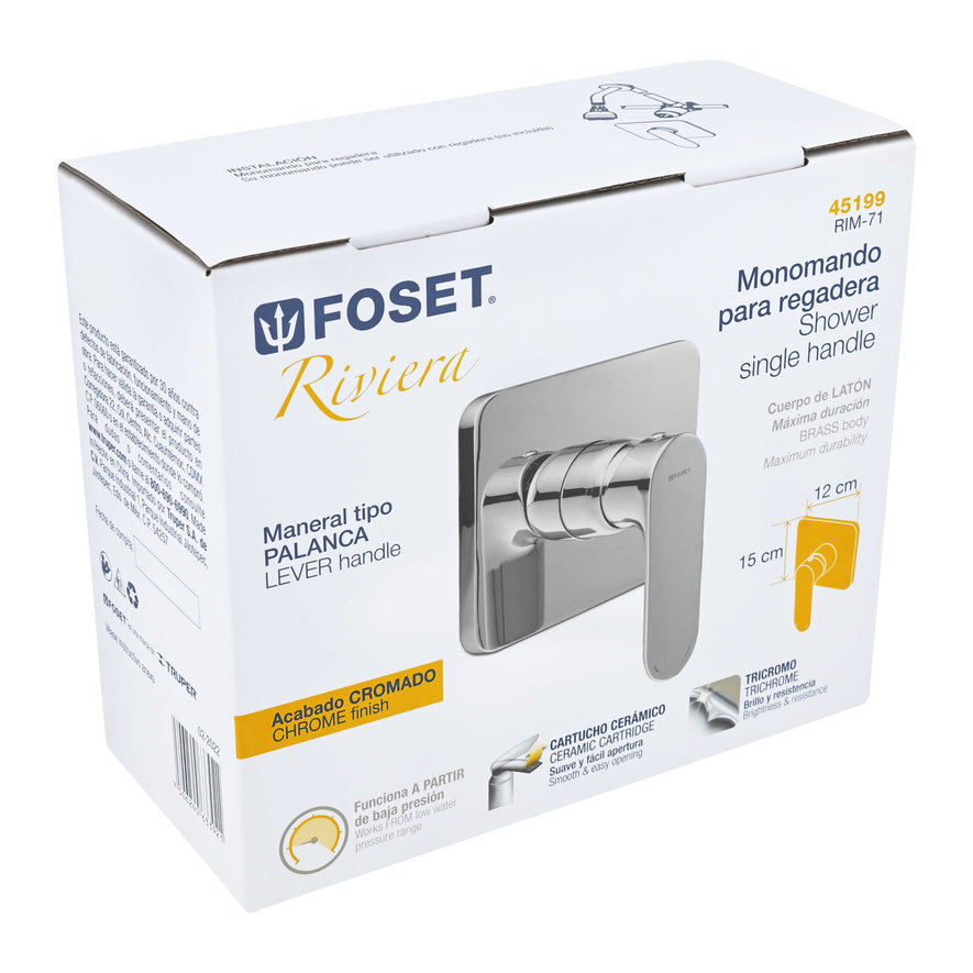 Monomando cromo para regadera sin desviador, Foset, 45199
