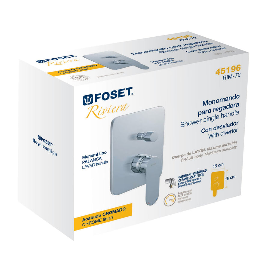 Monomando cromo para regadera o tina con desviador, Foset, 45196