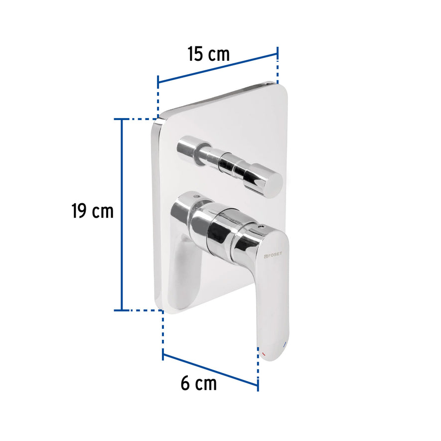 Monomando cromo para regadera o tina con desviador, Foset, 45196
