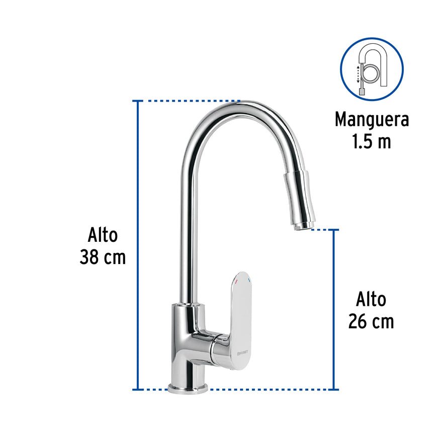 Mezcladora cromo nariz retráctil para fregadero, Riviera, 45194