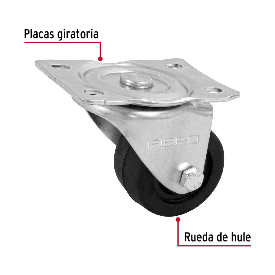 Rodaja hule 2-1/2', placa giratoria con buje, carga 60 kg Caja con 6, 48607
