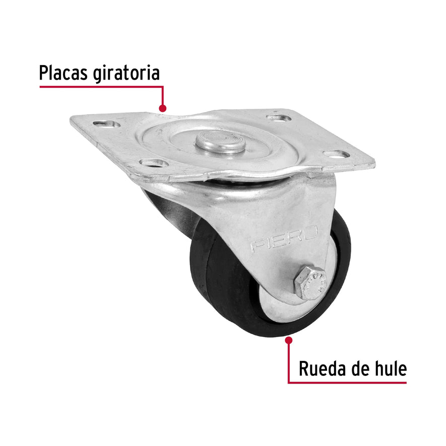 Rodaja hule 2-1/2', placa giratoria con balero, carga 80 kg Caja con 6, 48608