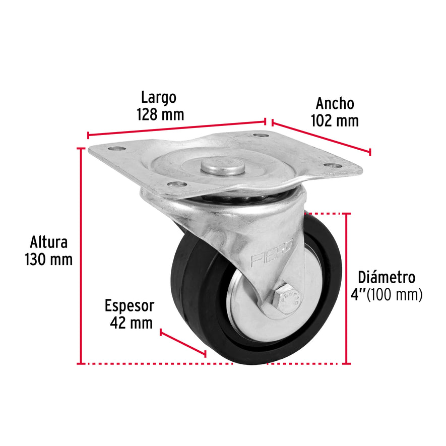 Rodaja hule 4', placa giratoria con balero, carga 100 kg Caja con 4, 48613
