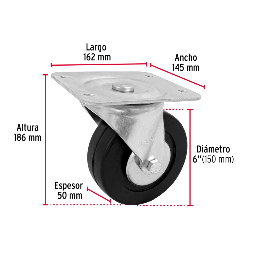 Rodaja hule 6', placa giratoria con balero, carga 150 kg Caja con 4, 48616