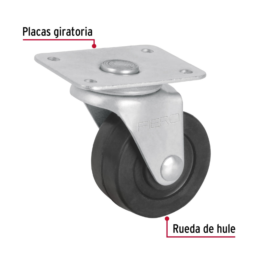 Rodaja hule 2', placa giratoria con balero, carga 40 kg Caja con 6, 48605
