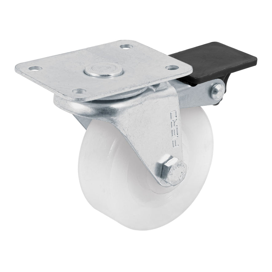 Rodaja de polietileno 2-1/2' placa giratoria, con freno Caja con 4, 48634