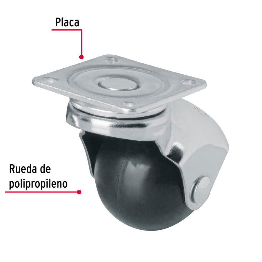 Rodaja esférica, 40 mm con placa, Fiero Caja con 6, 44390