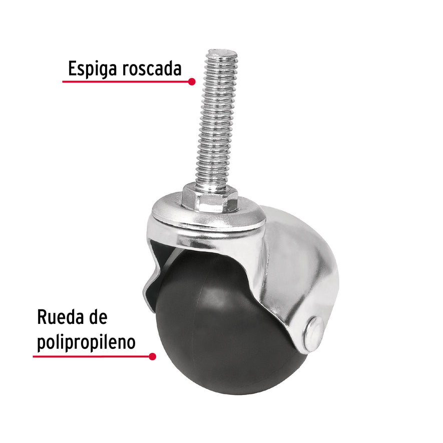 Rodaja esférica, 50 mm con espiga, Fiero Caja con 6, 44396